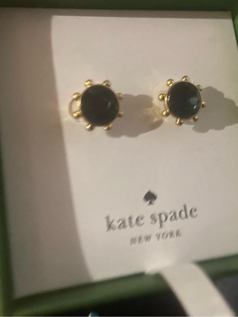 kate spade Black Cabochon Gold Halo Stud Earrings